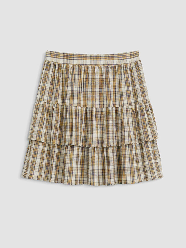 LCW Vision Elastic Waist Plaid Layered Mini Skirt