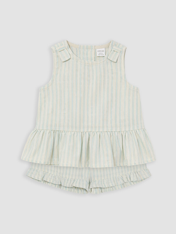 LCW baby Çizgili Kız Bebek Şortlu Takım