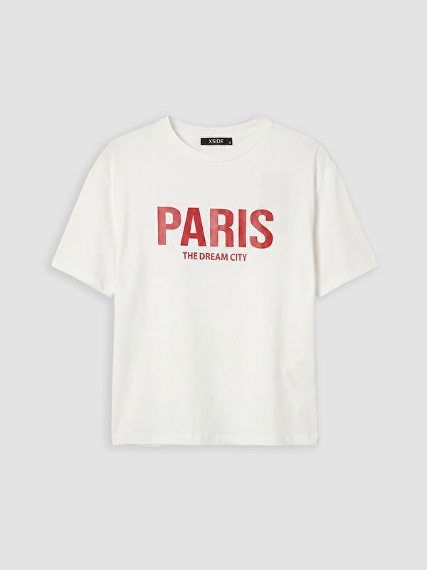 XSIDE Bisiklet Yaka Paris Baskılı Kadın Tişört
