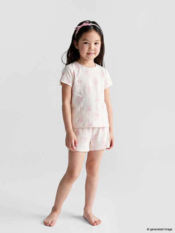 LCW Kids Пижамный комплект с шортами для девочек с бантиками