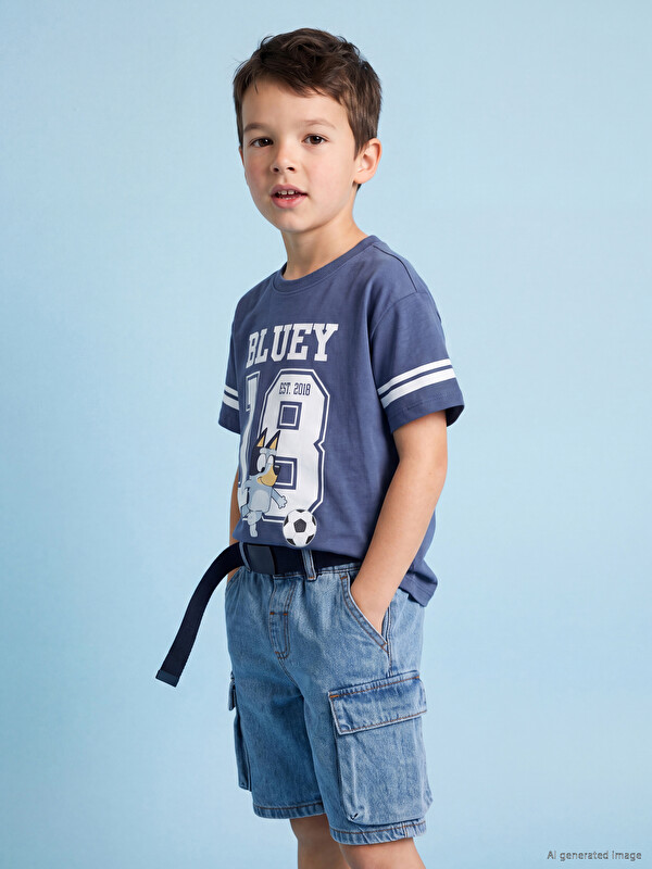 LCW Kids Bisiklet Yaka Bluey Baskılı Erkek Çocuk Tişört