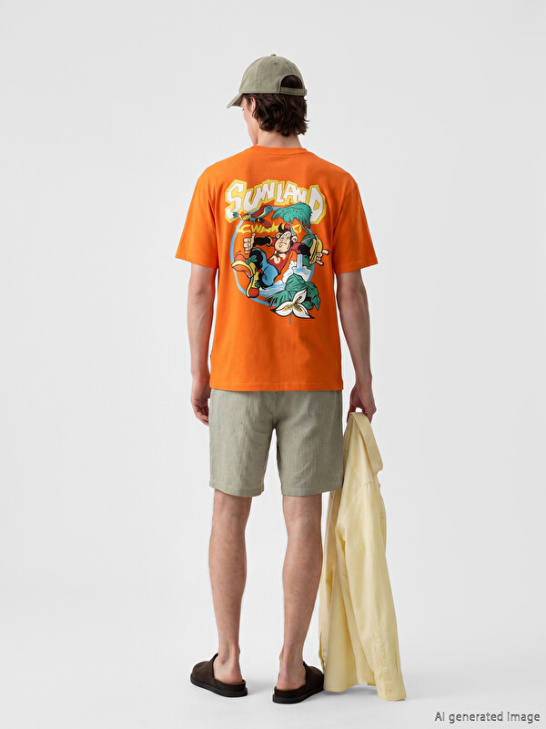 XSIDE Crew Neck Nostalgic Monkey Printed Men's T-Shirt - S6T366Z8