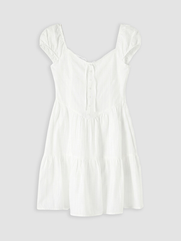 XSIDE Kare Yaka Çizgili Poplin Mini Elbise