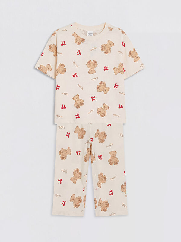 LCW Kids Baskılı Kız Çocuk Kaprili Pijama Takımı