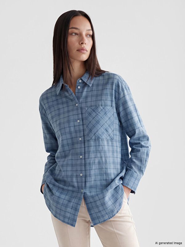 LCW Modest Ekose Oversize Kadın Gömlek