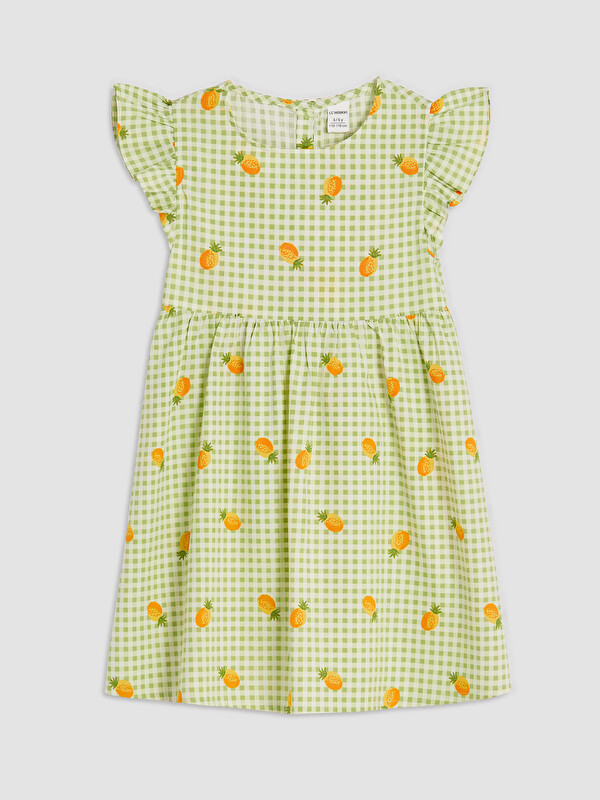 LCW Kids Crew Neck Pineapple Printed Girls' Linen Dress
