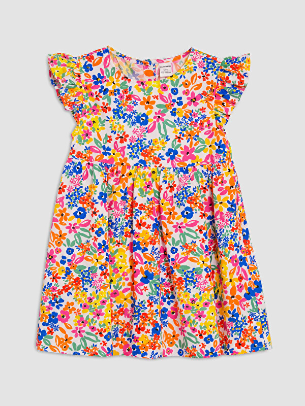 LCW Kids Crew Neck Flower Printed Girls' Linen Dress