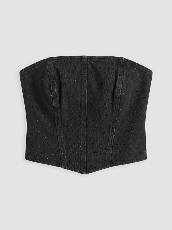 XSIDE Straplez Yaka Taşlı Jean Korse Büstiyer