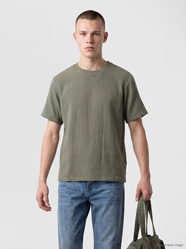 XSIDE Loose Fit Bisiklet Yaka Erkek Tişört