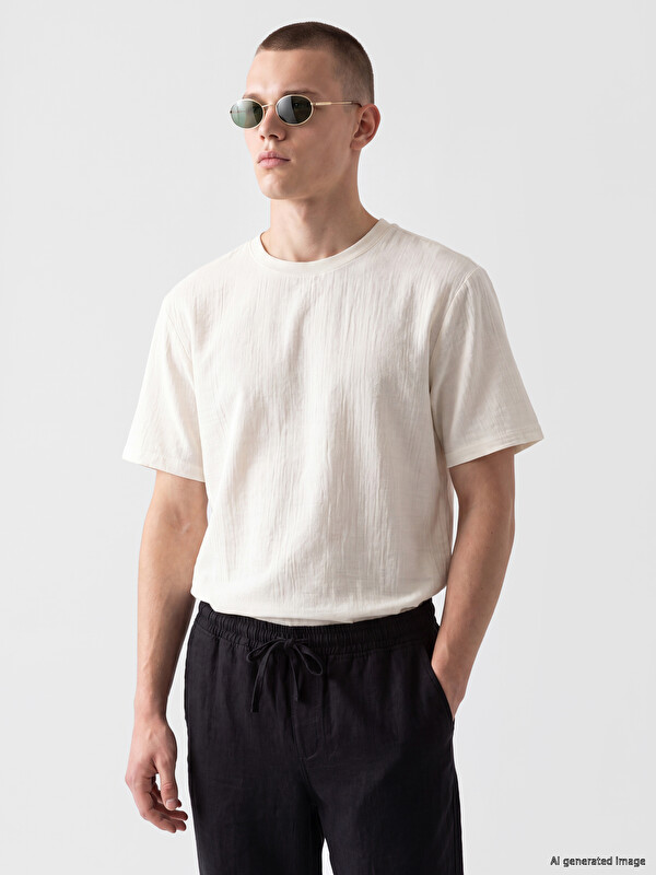 XSIDE Loose Fit Bisiklet Yaka Erkek Tişört