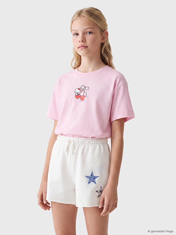 LCW Kids Bisiklet Yaka Hello Kitty Baskılı Kız Çocuk Tişört