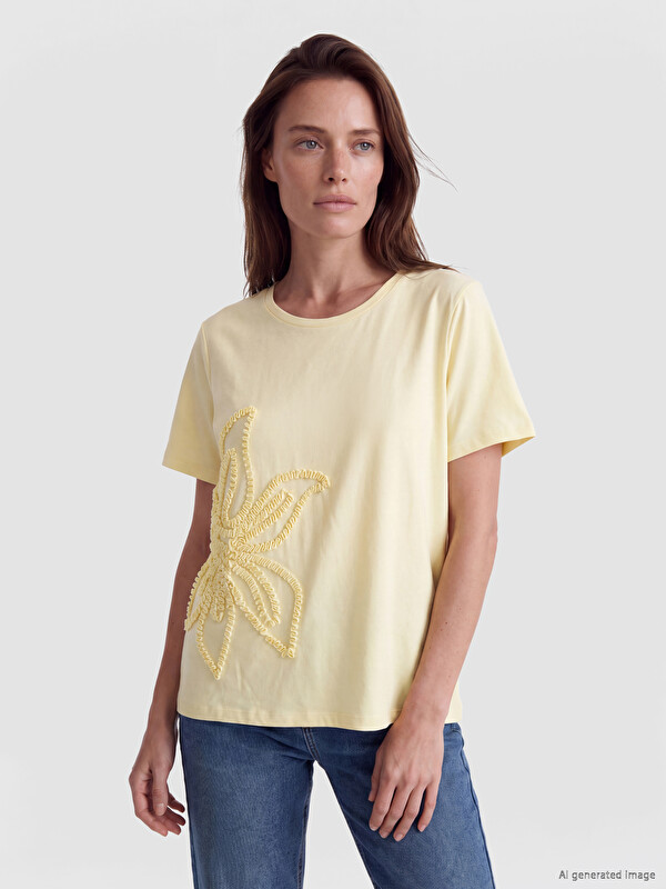 LCW Grace Embroidered 100% Cotton Women's T-Shirt