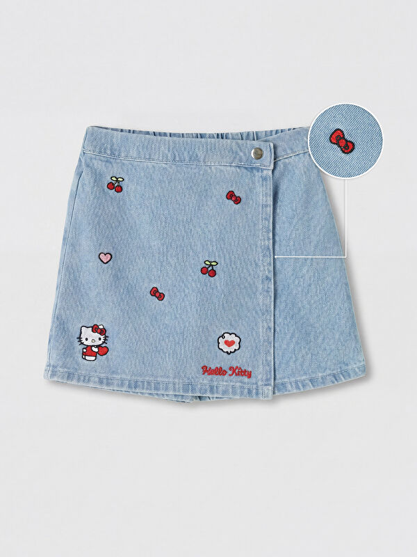 LCW Kids Hello Kitty Nakışlı Kız Çocuk Jean Şort Etek