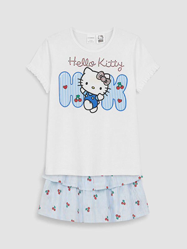 LCW baby Hello Kitty Baskılı Taşlı Kız Çocuk Takım