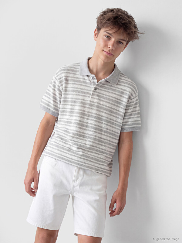 LCW Kids Polo Yaka Çizgili Erkek Çocuk Tişört