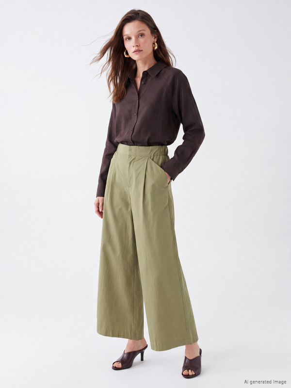 LCW Modest Elastic Waist Women's Pleated Trousers