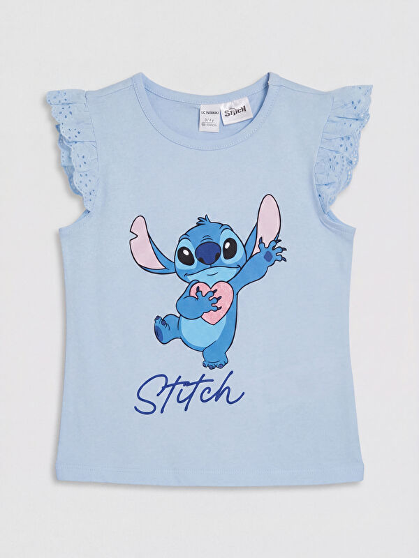 LCW Kids Lilo & Stitch Baskılı Fırfırlı Kız Çocuk Tişört