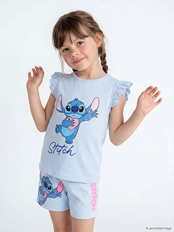 LCW Kids Lilo & Stitch Baskılı Fırfırlı Kız Çocuk Tişört