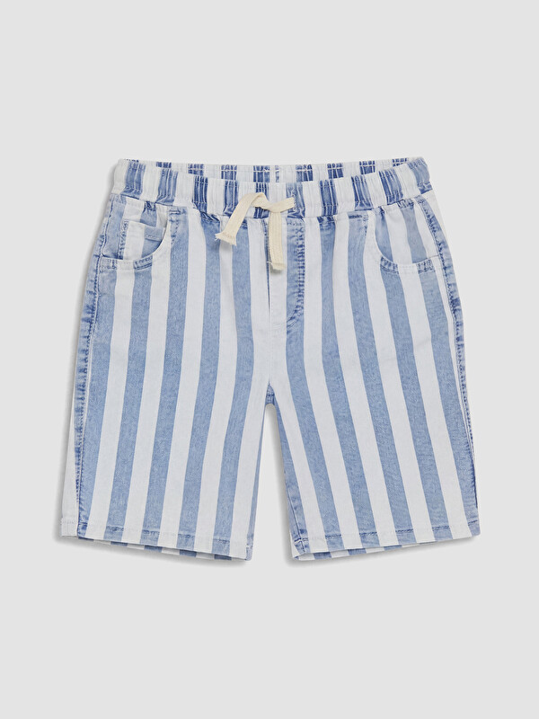 LCW Kids Beli Lastikli Çizgili Erkek Çocuk Jean Şort