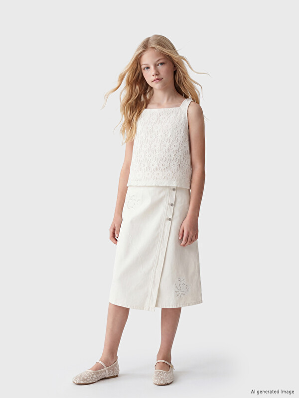 LCW Kids Rhinestone Embellished Girls' Jean Skirt