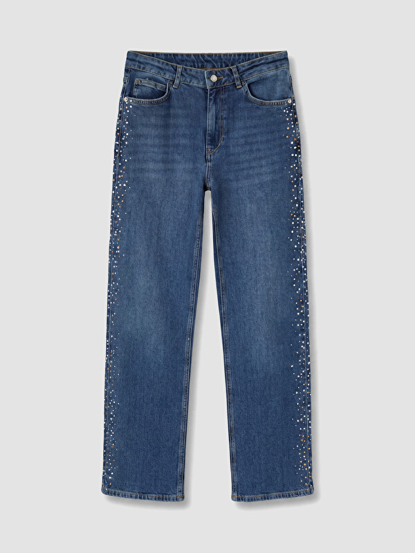 LCW Jeans Straight Fit Taşlı Kadın Jean Pantolon