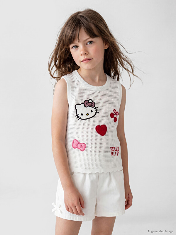 LCW Kids Bisiklet Yaka Hello Kitty Nakışlı Kız Çocuk Triko Süveter