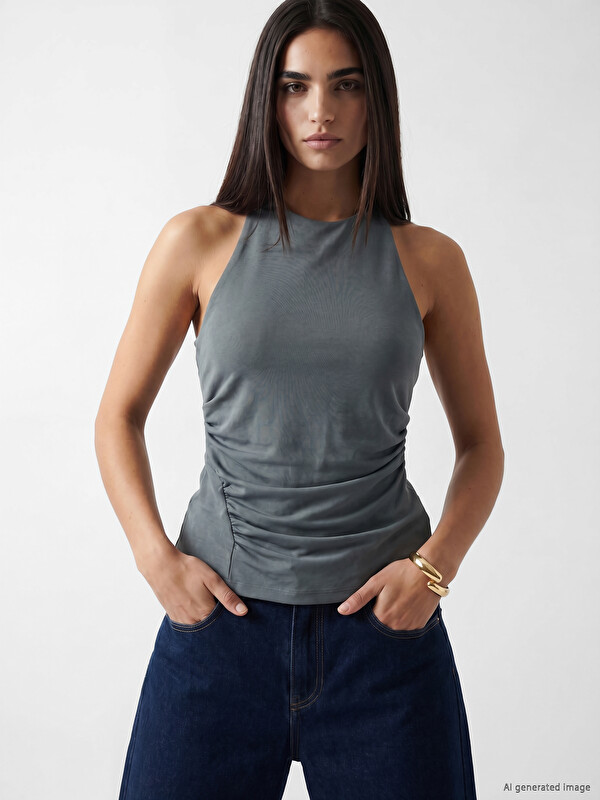 LCW Vision Halter Yaka Büzgülü Bluz