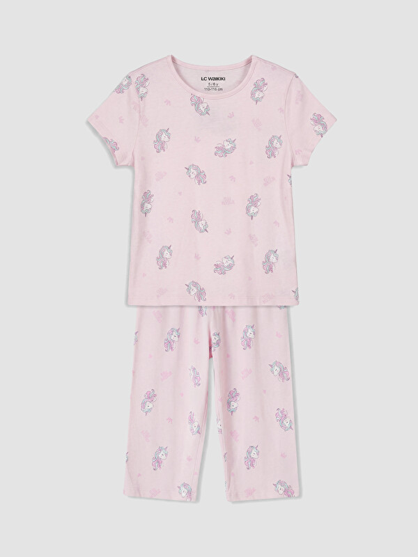 LCW Kids Bisiklet Yaka Kız Çocuk Kaprili Pijama Takımı