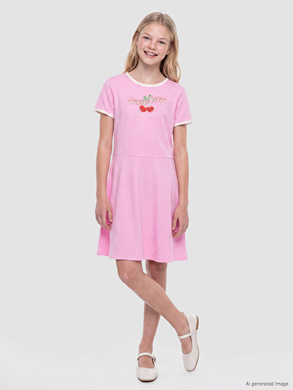 LCW Kids Crew Neck Printed Girls' Dress
