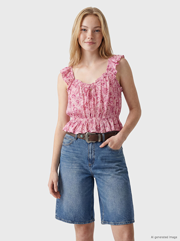 XSIDE V Neck Frilled Peplum Blouse