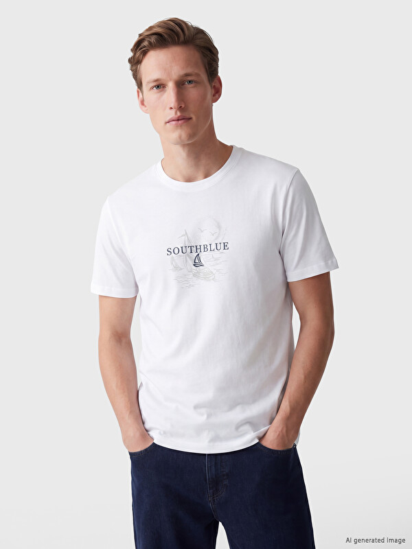SOUTHBLUE Regular Fit Bisiklet Yaka Baskılı Erkek Tişört
