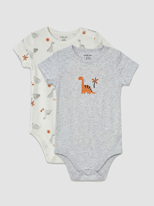 LCW baby Bisiklet Yaka Baskılı Erkek Bebek Çıtçıtlı Body 2'li