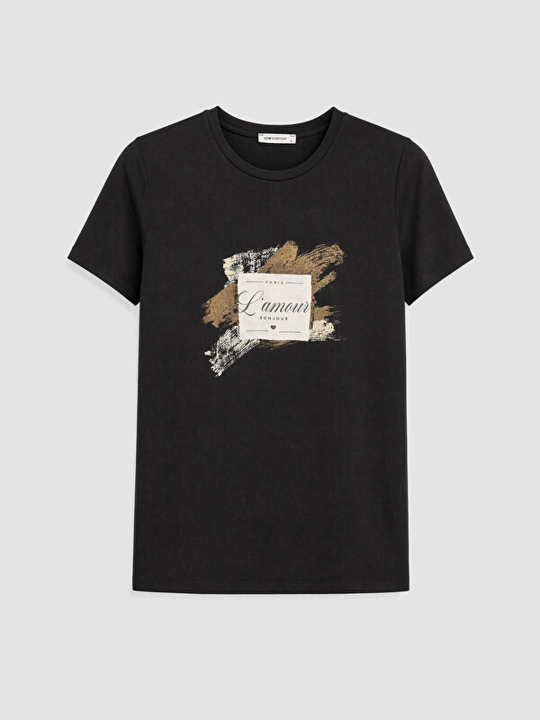 LCWAIKIKI Classic Bedrucktes Damen-T-Shirt mit Rundhalsausschnitt