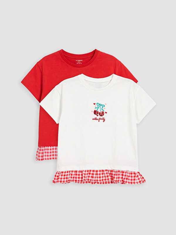 LCW Kids Pul İşlemeli Kız Çocuk Tişört 2'li