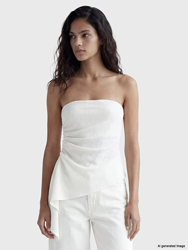 XSIDE Strapless Ruched Asymmetric Blouse