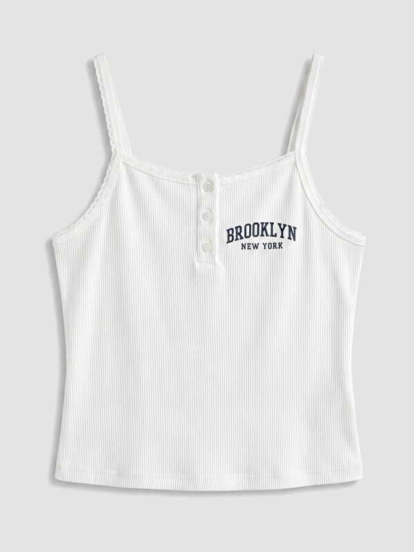 XSIDE Brooklyn Baskılı İp Askılı Kadın Fitilli Crop