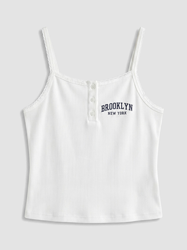 XSIDE Brooklyn Baskılı İp Askılı Kadın Fitilli Crop