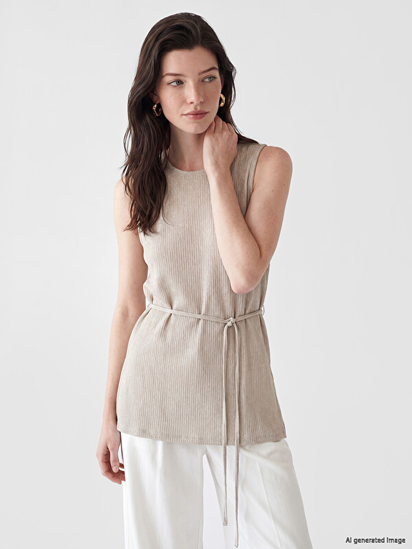 LCW Comfort Beli Kuşaklı Dokulu Bluz