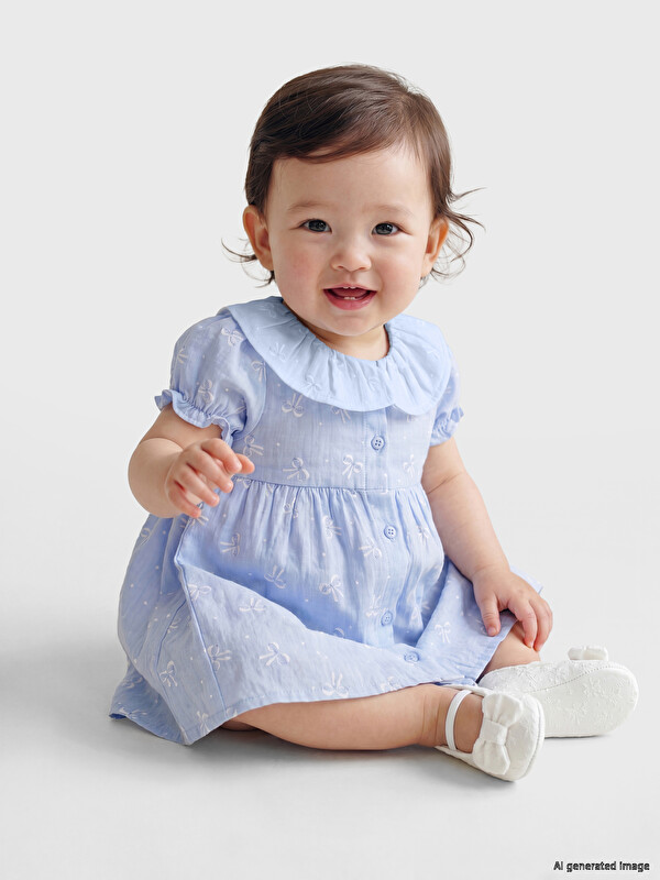 LCW baby Bebe Yaka Baskılı Kız Bebek Elbise
