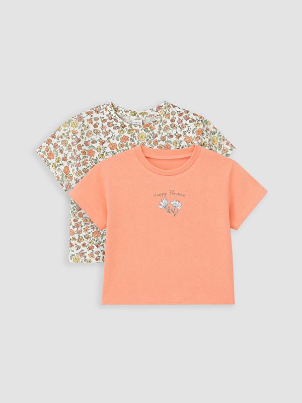 LCW baby T-shirt à col rond à motif floral pour bébé fille, lot de 2