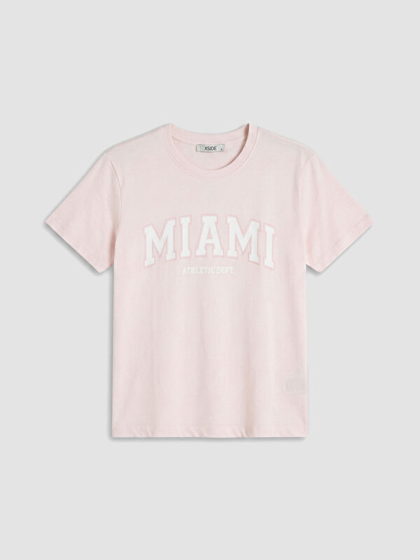 XSIDE Bisiklet Yaka Miami Baskılı Kadın Tişört