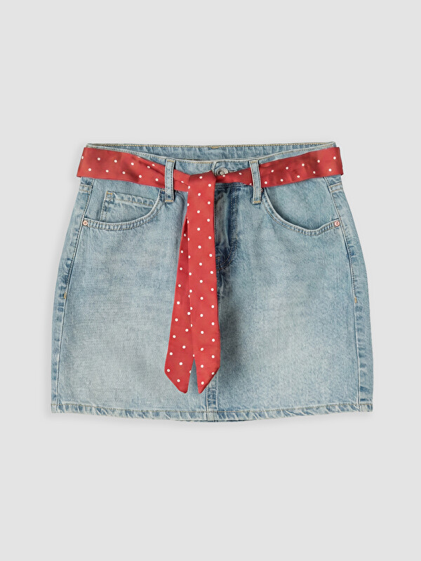 XSIDE Dar Fit Kuşaklı Mini Jean Etek