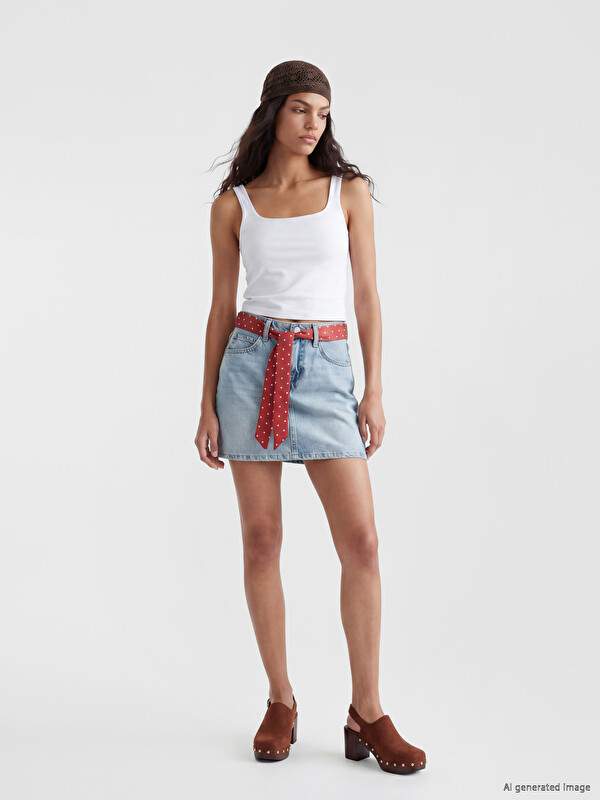 XSIDE Dar Fit Kuşaklı Mini Jean Etek