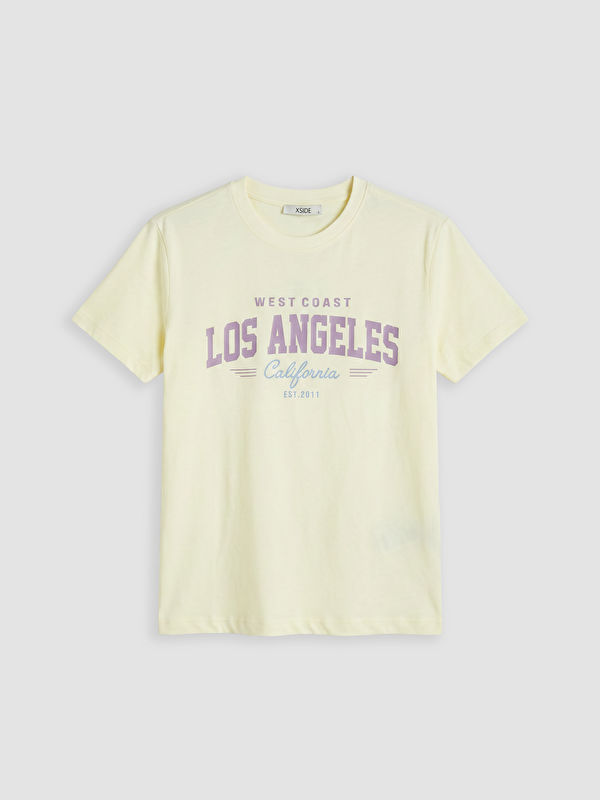 XSIDE Bisiklet Yaka Los Angeles Baskılı Kadın Tişört