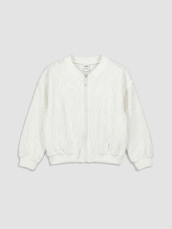 LCW Kids Bisiklet Yaka Desenli Kız Çocuk Fermuarlı Sweatshirt