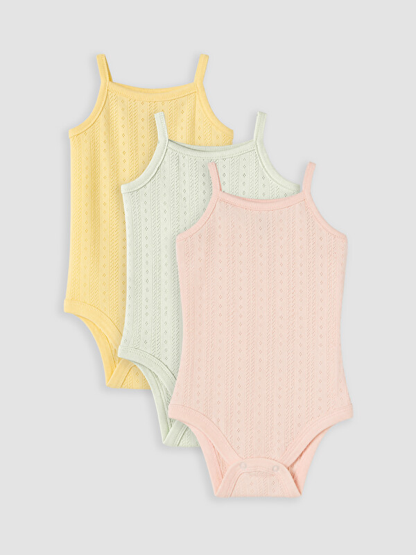 LCW baby Desenli Askılı Kız Bebek Çıtçıtlı Body 3'lü