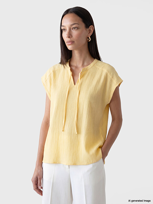 LCW EVERYDAY Tie Neck Textured Blouse