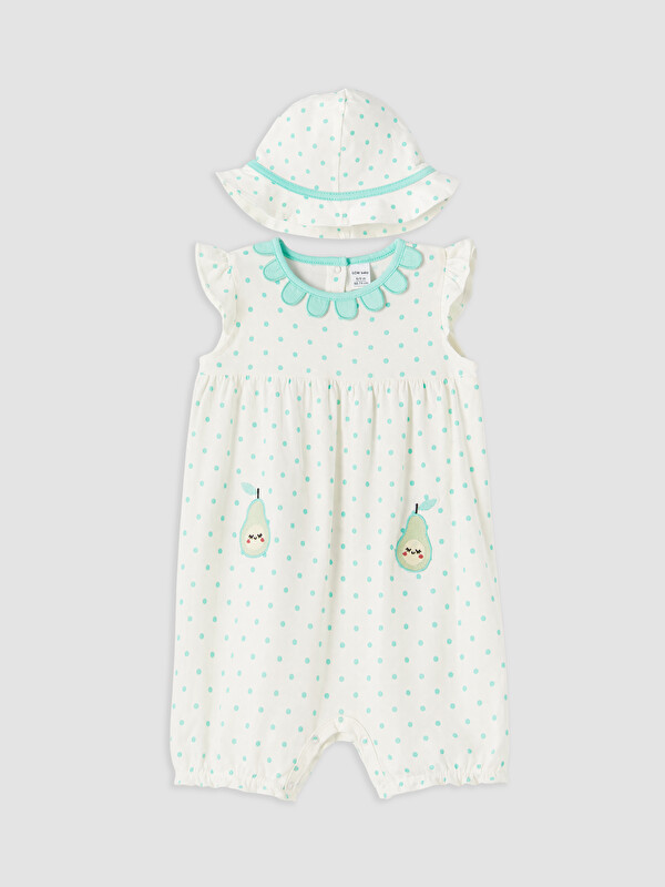 LCW baby Puantiyeli Nakışlı Kız Bebek Şapkalı Tulum Takımı