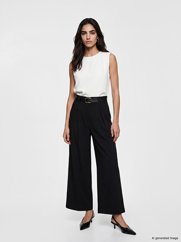 LCW Vision Belted Pleated Women's Fabric Trousers