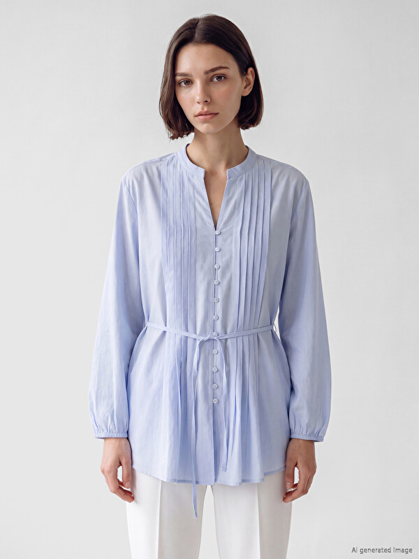 LCW Modest Pileli Kuşaklı Oversize Kadın Gömlek Tunik